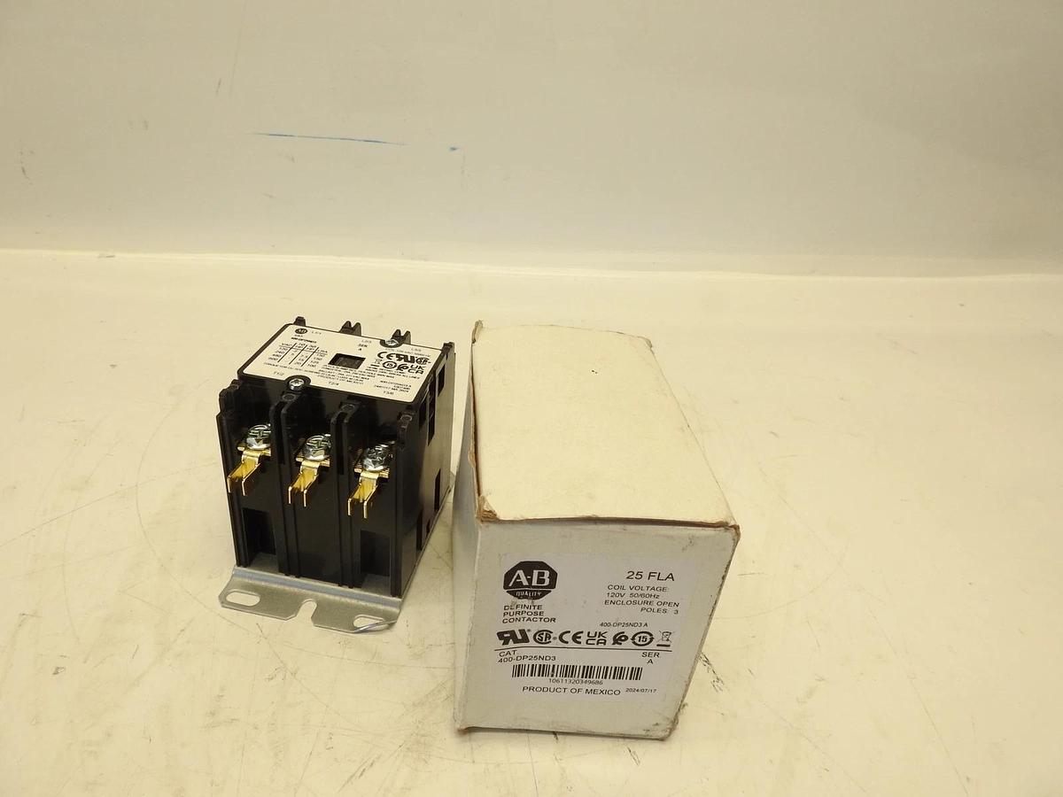 Oem Allen-Bradley Definite Purpose Contactor 25 Amp, 400-DP25ND3, 120V 50/60Hz c