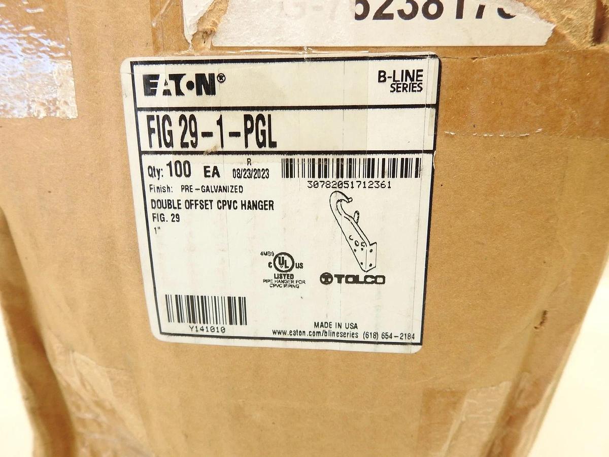LOT of 100 EATON FIG-29-1-PGL 1" DOUBLE OFFSET CPVC HANGER PRE-GALVANIZED