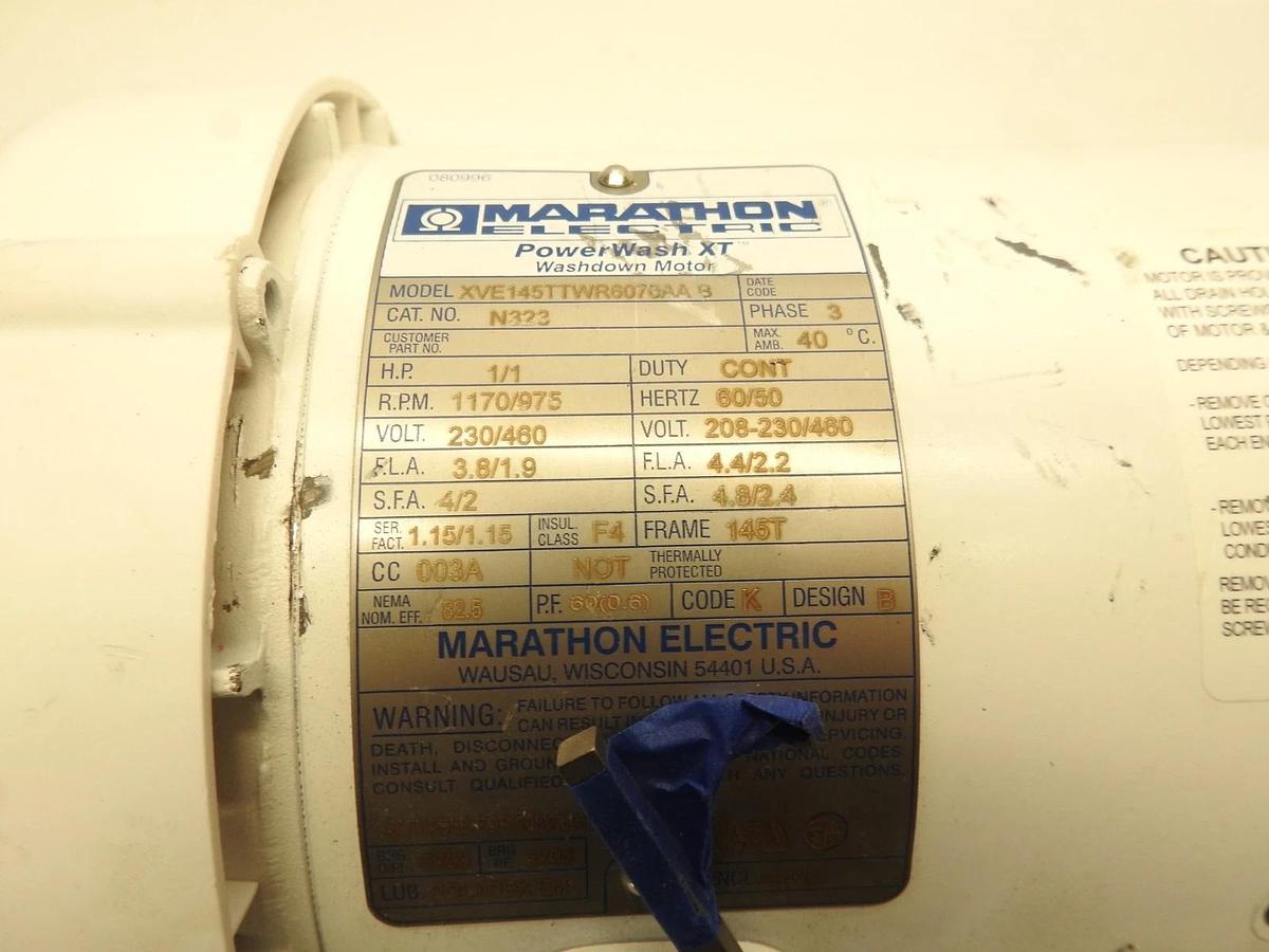 Marathon N323 XVE145TTWR6076AAB N323 PowerWash Xt Motor 1HP 230/460VAC