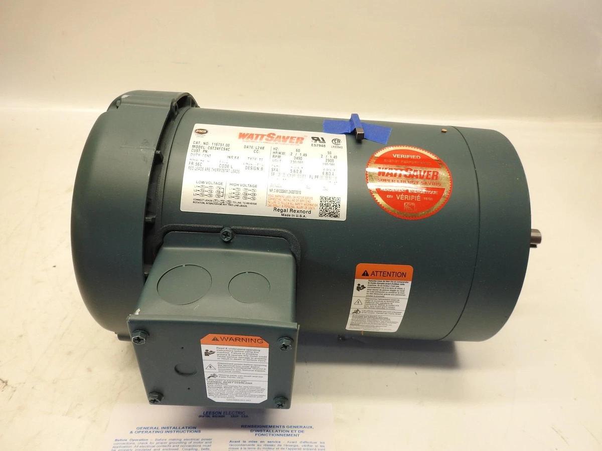 Leeson 116751.00 3-Phase General Purpose Motor, 2 Hp, 56C Frame, 230/460V Ac