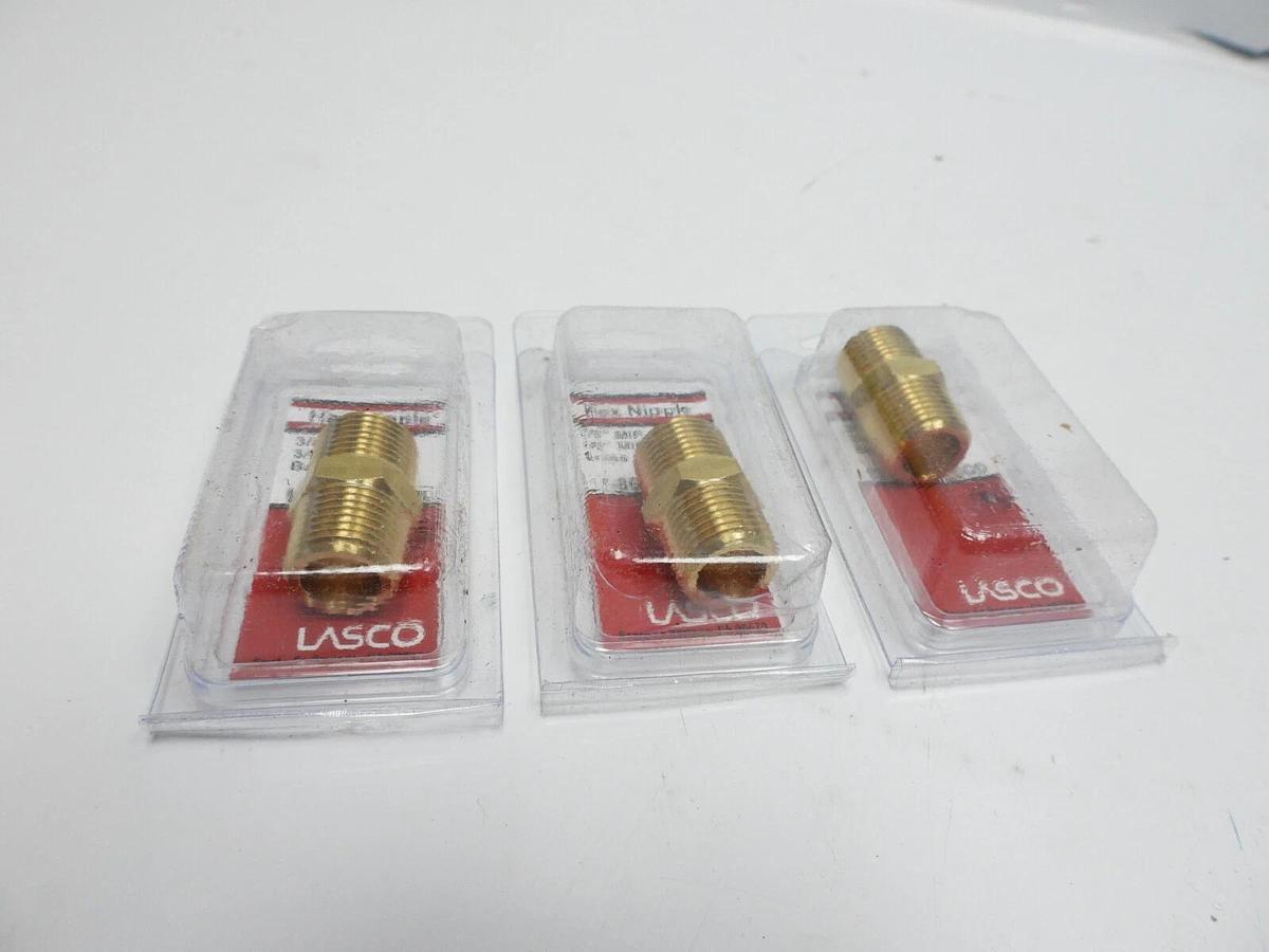 Lasco 3/8 In. MPT x 3/8 In. MPT Brass Hex Nipple Pack of 6 17-8631 Pack of 3