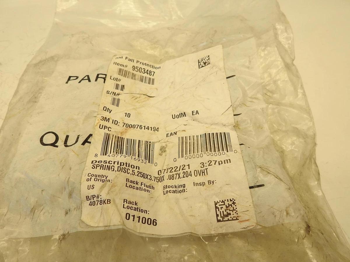 10PK 3M Disc Spring 9503487, Carbon Steel, 5.25 in x 3.75 in x 0.087 in x 0.204
