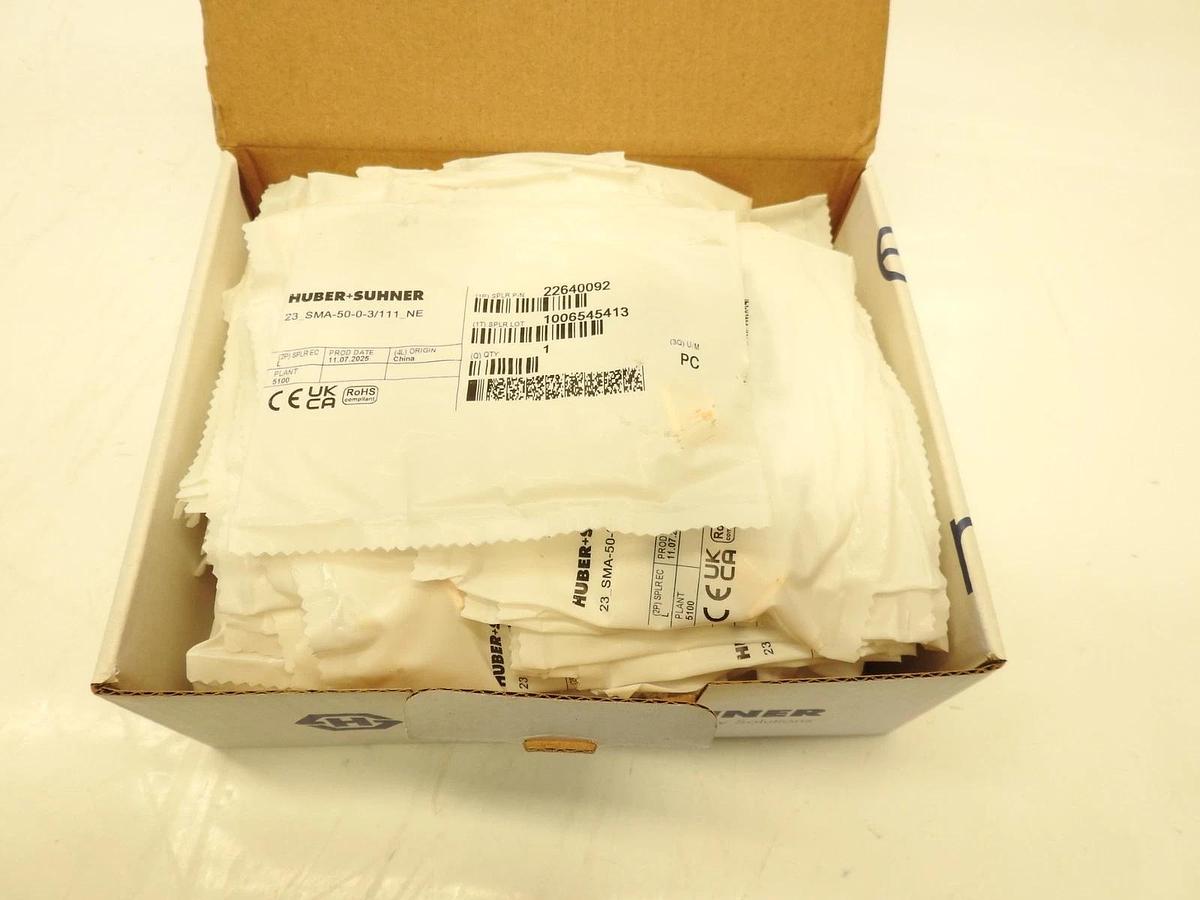 Lot Of 100 Huber+Suhner 23_SMA-50-0-3/111_NE COAXIAL CONNECTOR, SMA, 50 Ohm, Str