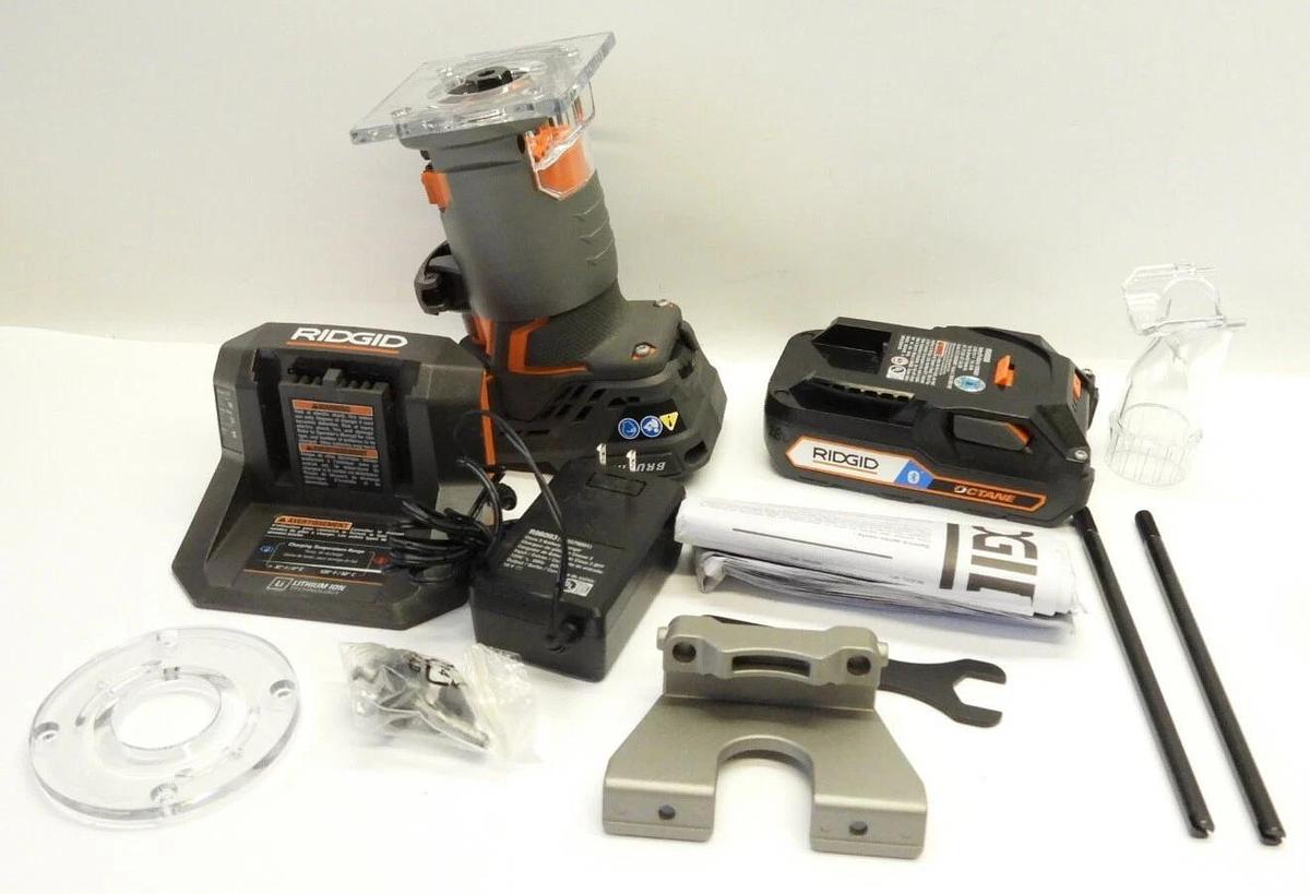 RIDGID Fixed Base Router 18-Volt Bluetooth Battery Charger Depth Adjustment