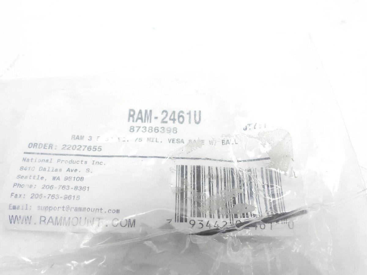 RAM Mount 75mm X 75mm VESA 3.625" Plate with 1.5" Rubber Ball - RAM-2461U
