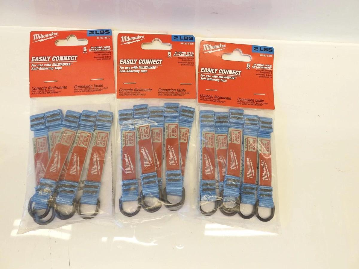 Lot Of 3 Packs Of 5 Milwaukee 48-22-8870 2-lb D-Ring Web Attachments