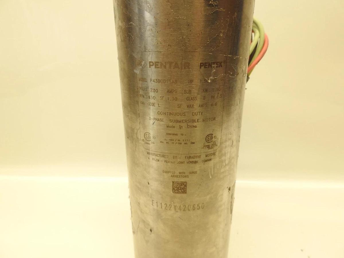 Pentair P43B0015A3 Stainless Submersible 1.5HP Well Pump Motor 230V / 3-Wire 3PH