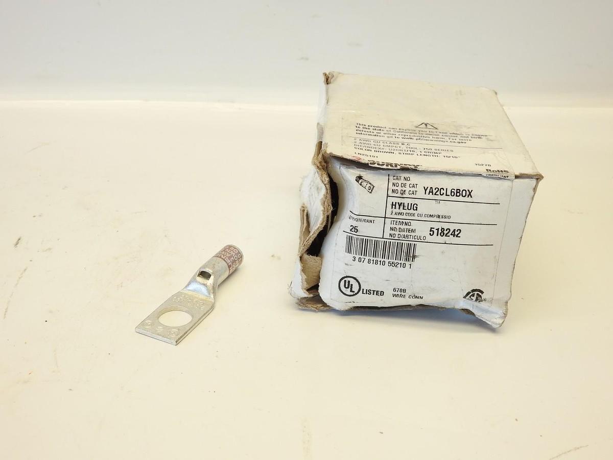 Lot Of 25 Burndy 518242 YA2CL6BOX Compression Terminal, 2 AWG CU