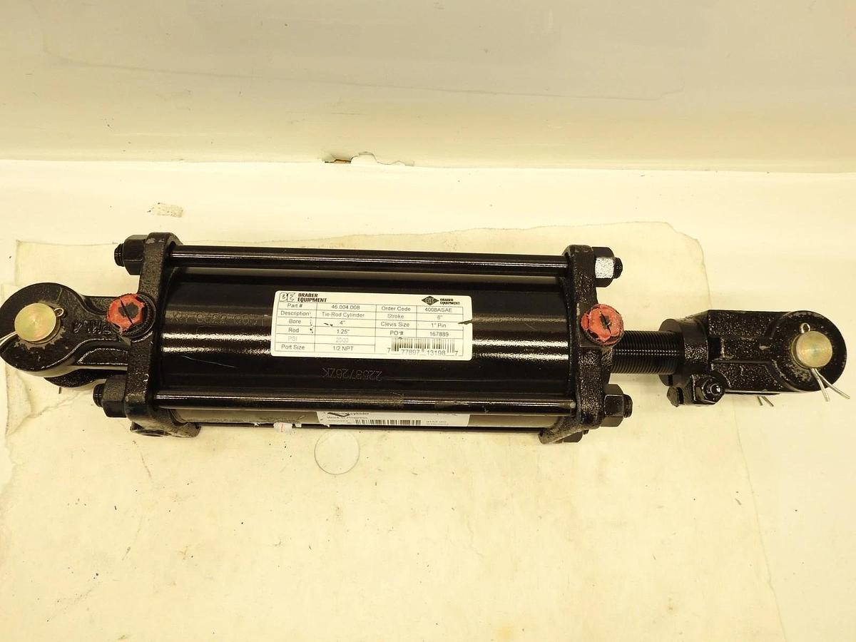 New Genuine Braber 46.004.008 Tie-Rod Hydraulic Cylinder 4” Bore 1.25” Rod 8” St
