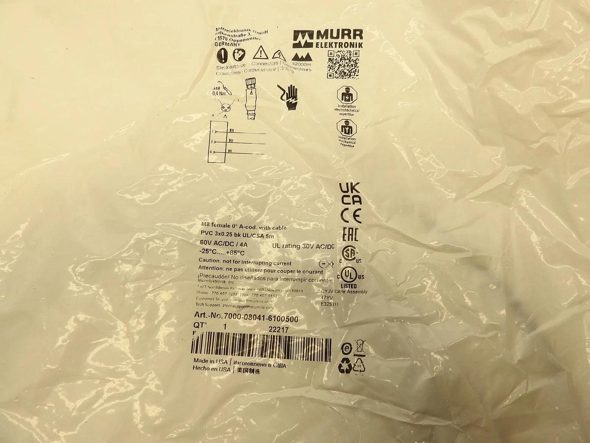 Lot Of 5 Murr Elektronik 7000-08041-6100500 Sensor Cable New