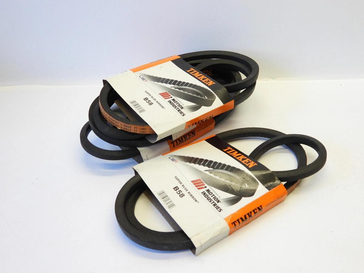 Lot of 4 Timken B58 V-Belt - B Section, 1 Band, 61.30 in Outside Length, Smooth