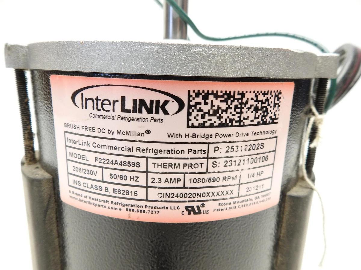 New Genuine Interlink F2224A4859S Evaporator Fan Motor 208/230V 2.3 AMP 1/4 HP