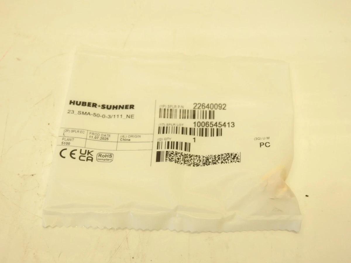 Lot Of 40 Huber+Suhner 23_SMA-50-0-3/111_NE COAXIAL CONNECTOR, SMA, 50 Ohm, Stra