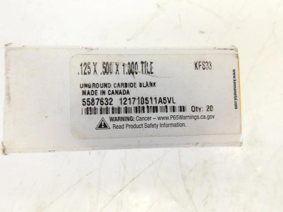 ( QTY 20 ) Kennametal Unground Carbide Blank 5587632 KFS33 .125 x.500 x1.00 Tile