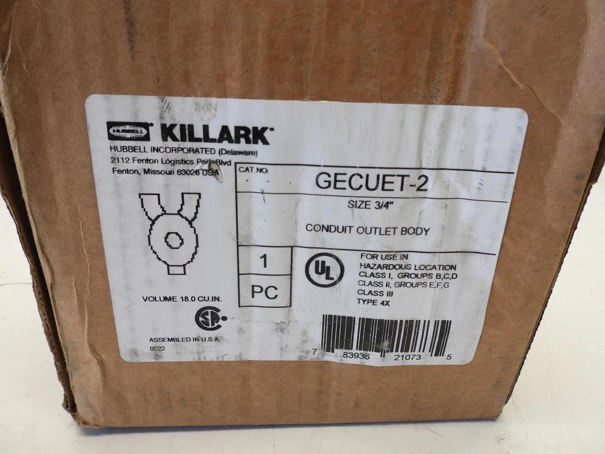 KILLARK GECUET-2, Conduit Outlet Body, 3/4, Aluminum, 3-Hubs, 1pc