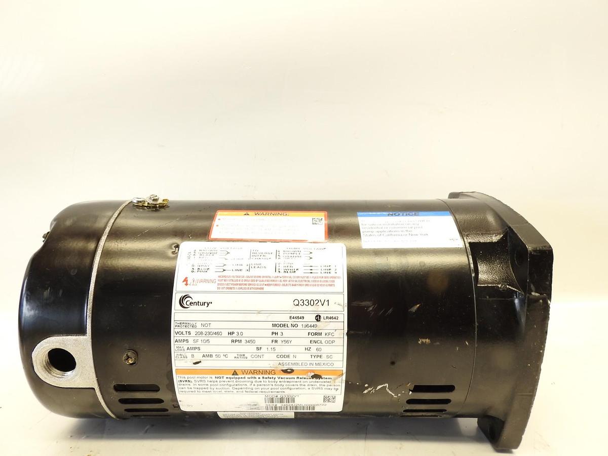 New Century Q3302V1 POOL SPA PUMP MOTOR, 3 HP, 3-PHASE, 208-230/460V AC