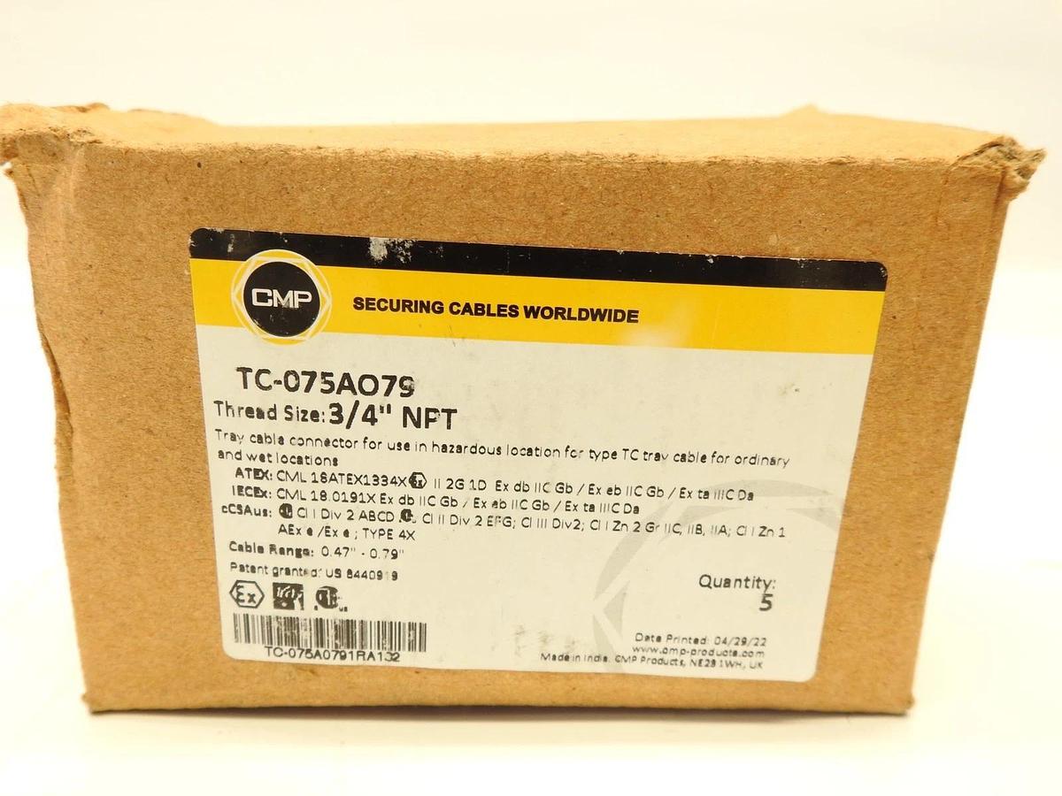 5 ea CMP TC-075A079 3/4" NPT Aluminum Tray Cable Connectors for Hazardous Locat
