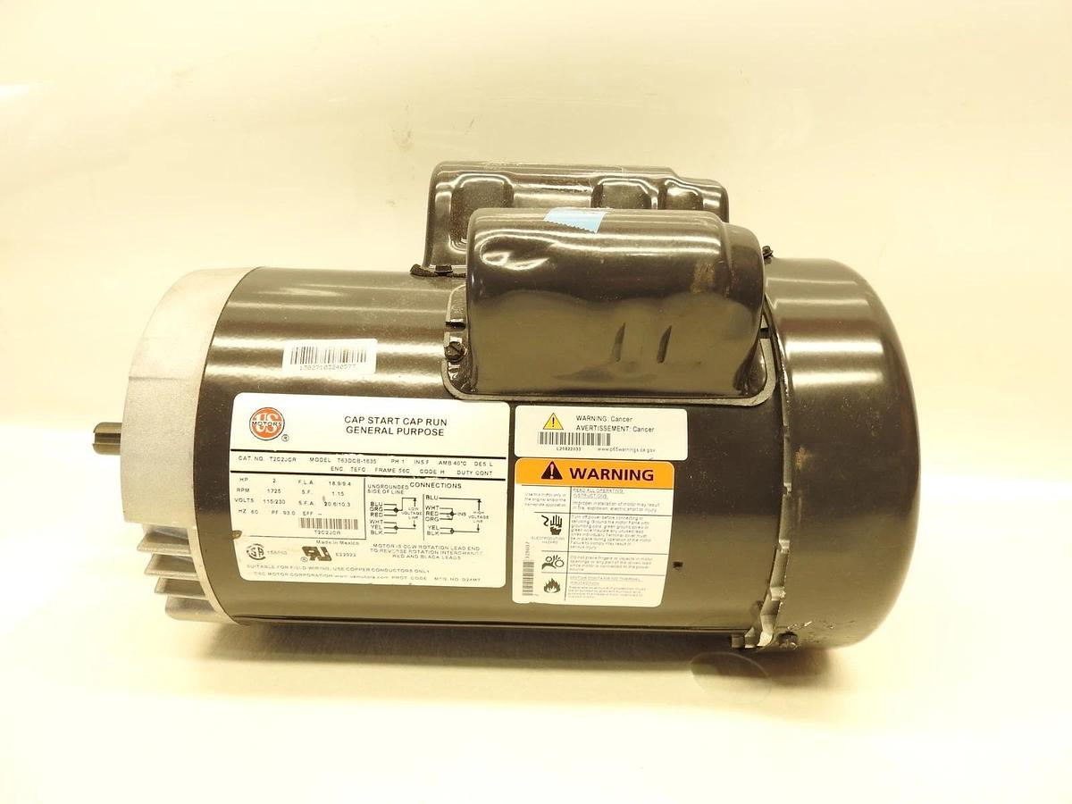 U.S. Motors T2C2JCR Capacitor-Start General Purpose Motor, 2 Hp, 115/208-230V