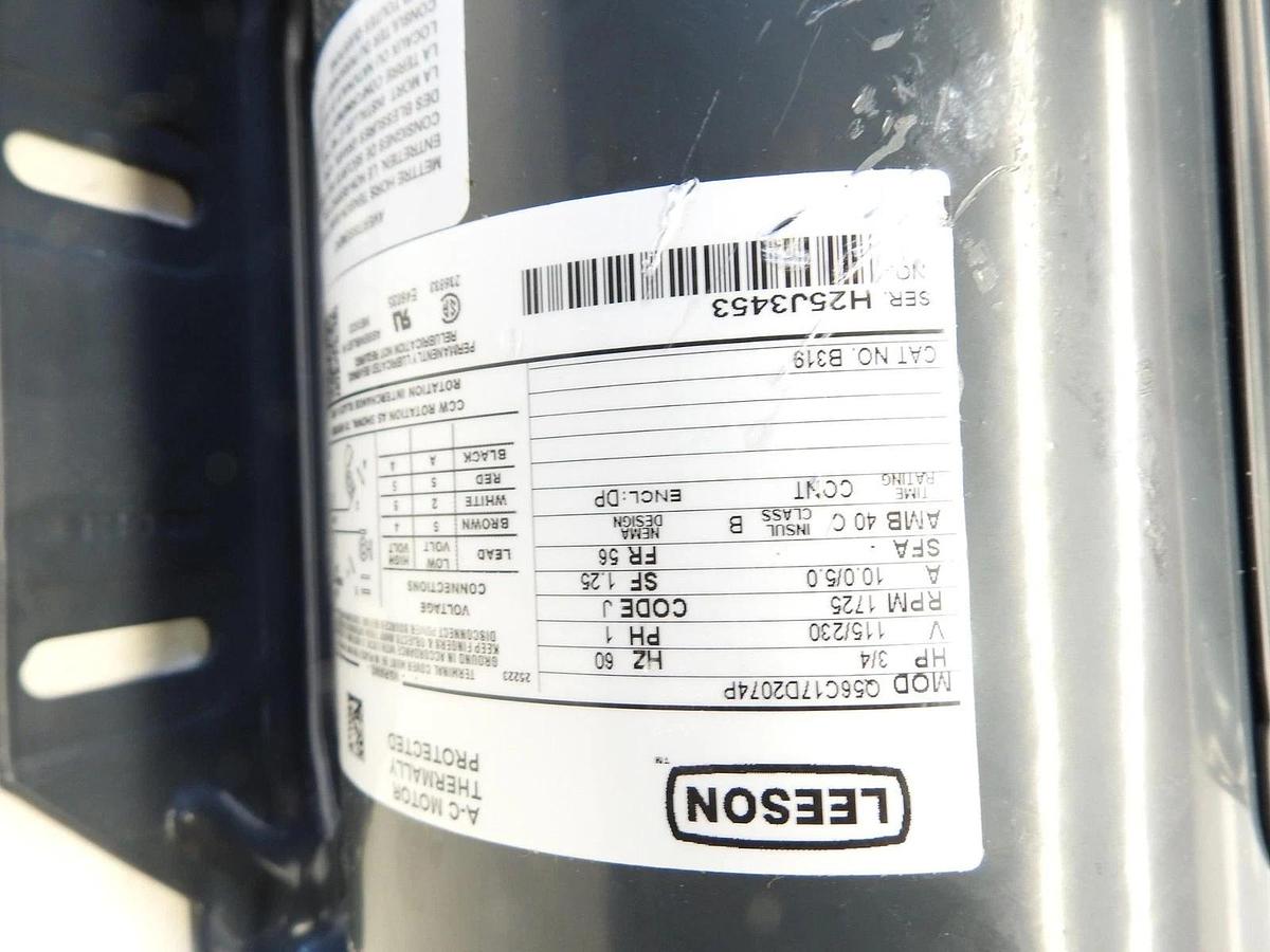 New Leeson B319 Electric Motor 3/4 HP 1800 Rpm 1PH 115/230 V 56 Frame 056C17D207