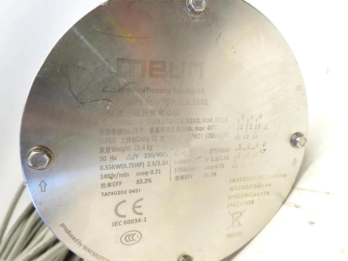 New Genuine Meyn Premium Motor TA740202 HYW80A4 Washdown Motor S.S.316L IP67,1P6