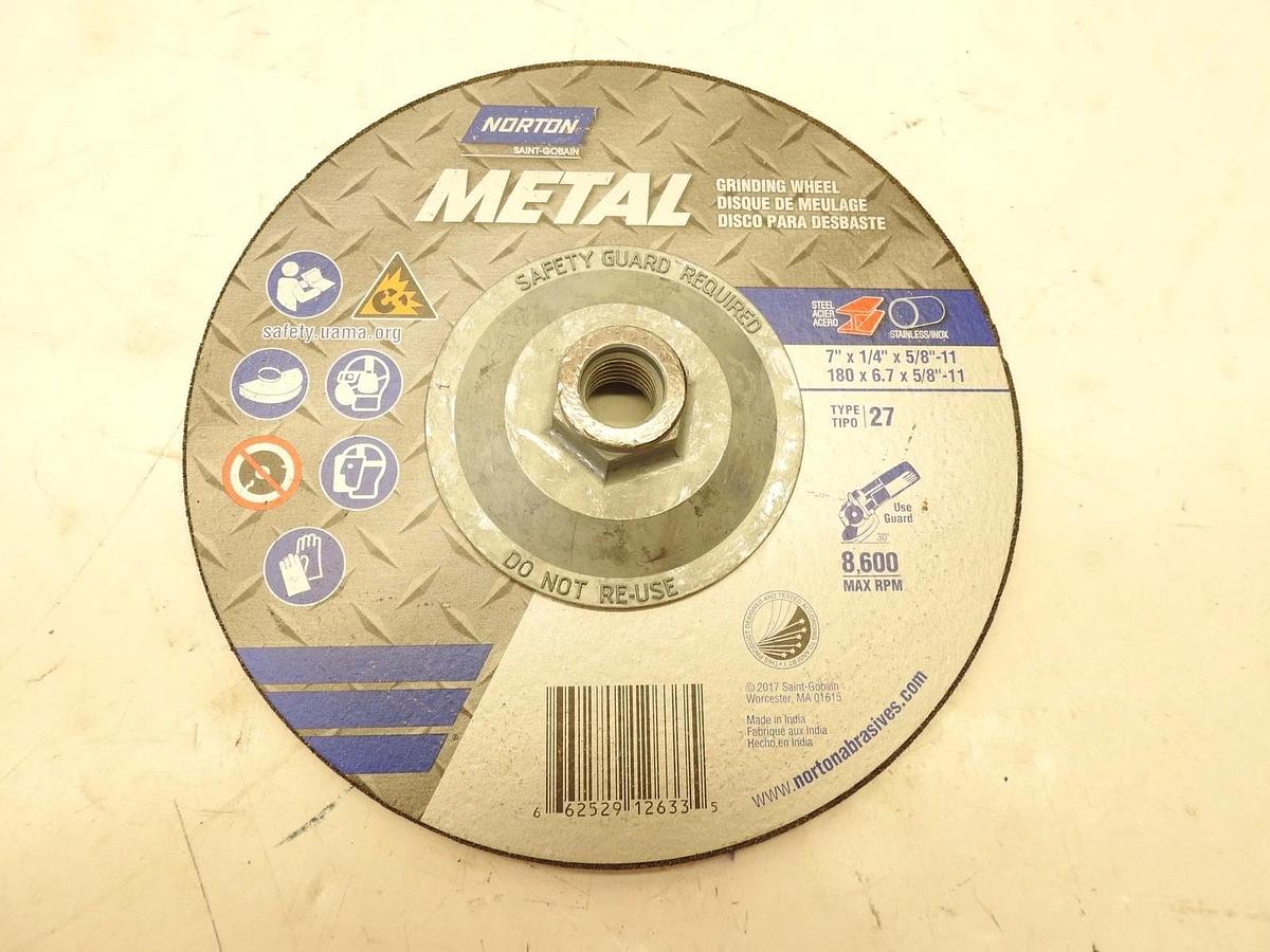 Lot Of 10 Norton Metal Grinding Wheel, 7in. Dia., 8500 RPM