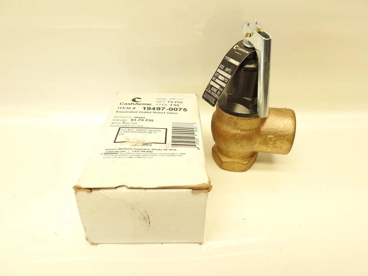 Genuine Cash Acme 19497-0075 - F-95 Series 3/4" x 1" Relief Valve 75 psi