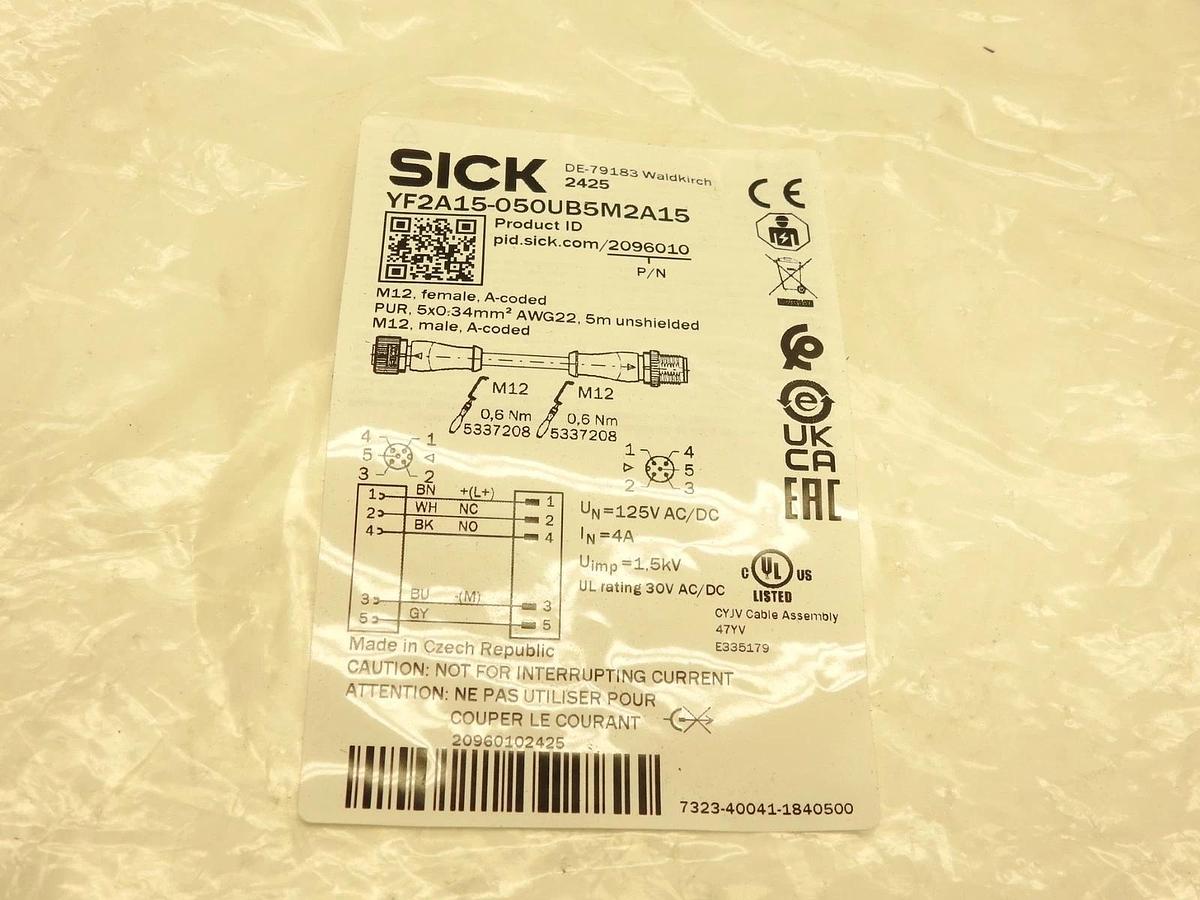 SICK YF2A15-050UB5M2A15 (2096010) Connection Cable, M12, AWG22, 5M, Unshielded