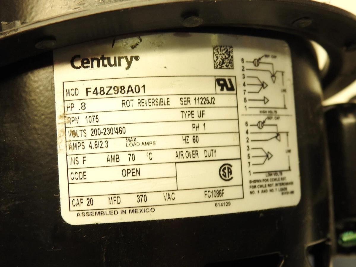 Genuine Century AO Smith F48Z98A01.8HP Condenser Fan Motor 200-230/460/60/1 RPM: