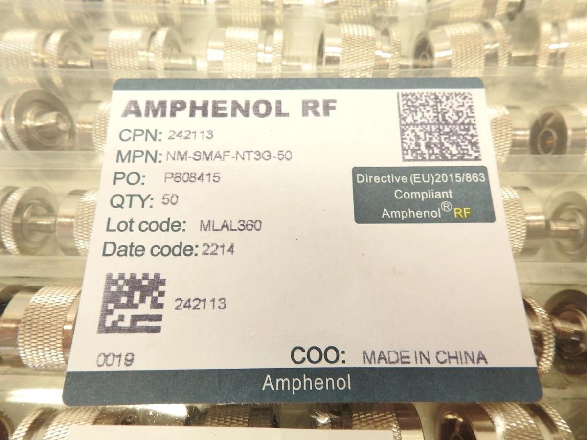 Lot Of 291 Piece NEW Amphenol RF NM-SMAF-NT3G-50 Adaptor