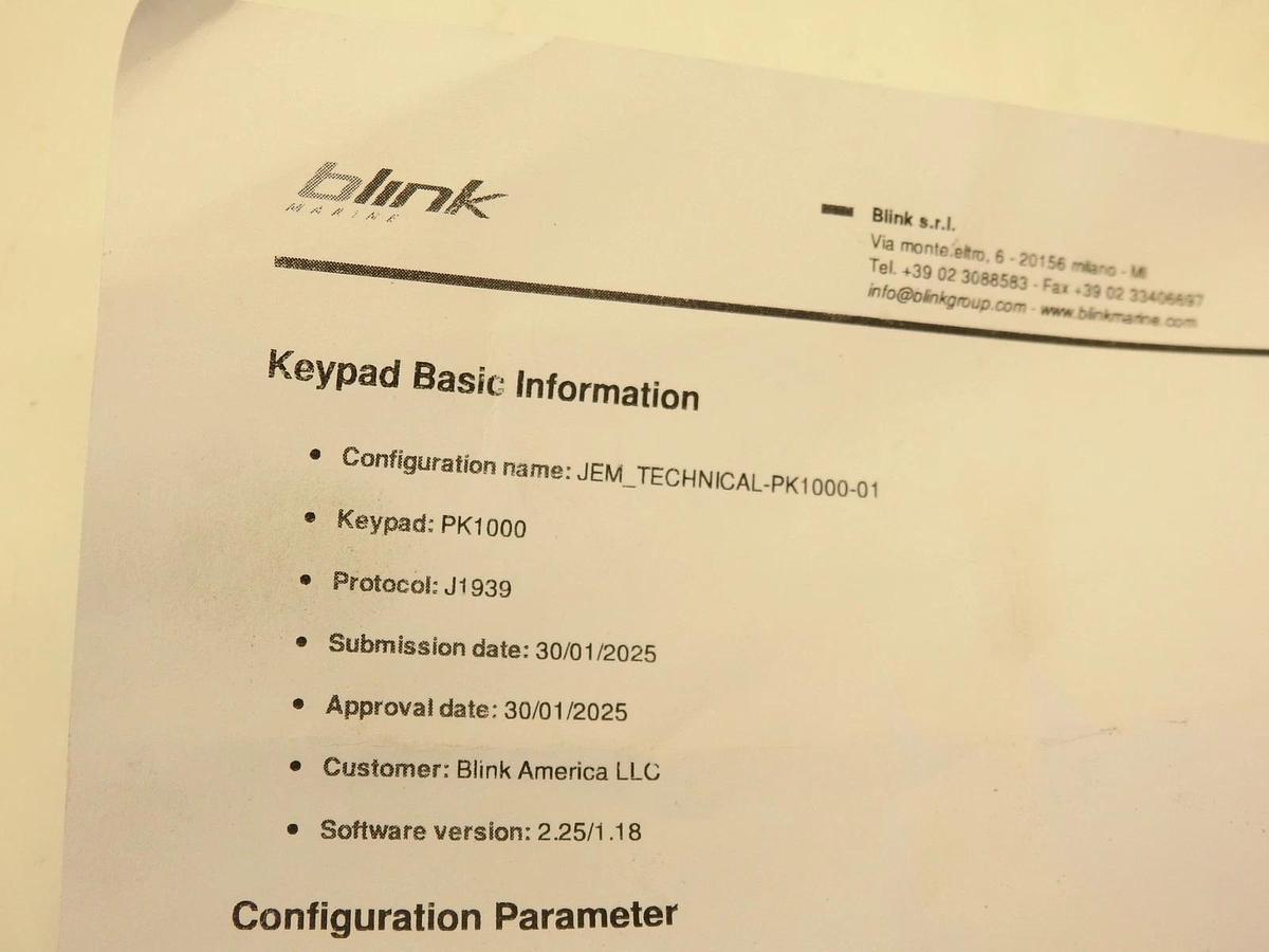 Genuine Blink Marine PK-1000 Powerkey 1000 12-24VDC 10 Key Keypad 10R-052104 T00