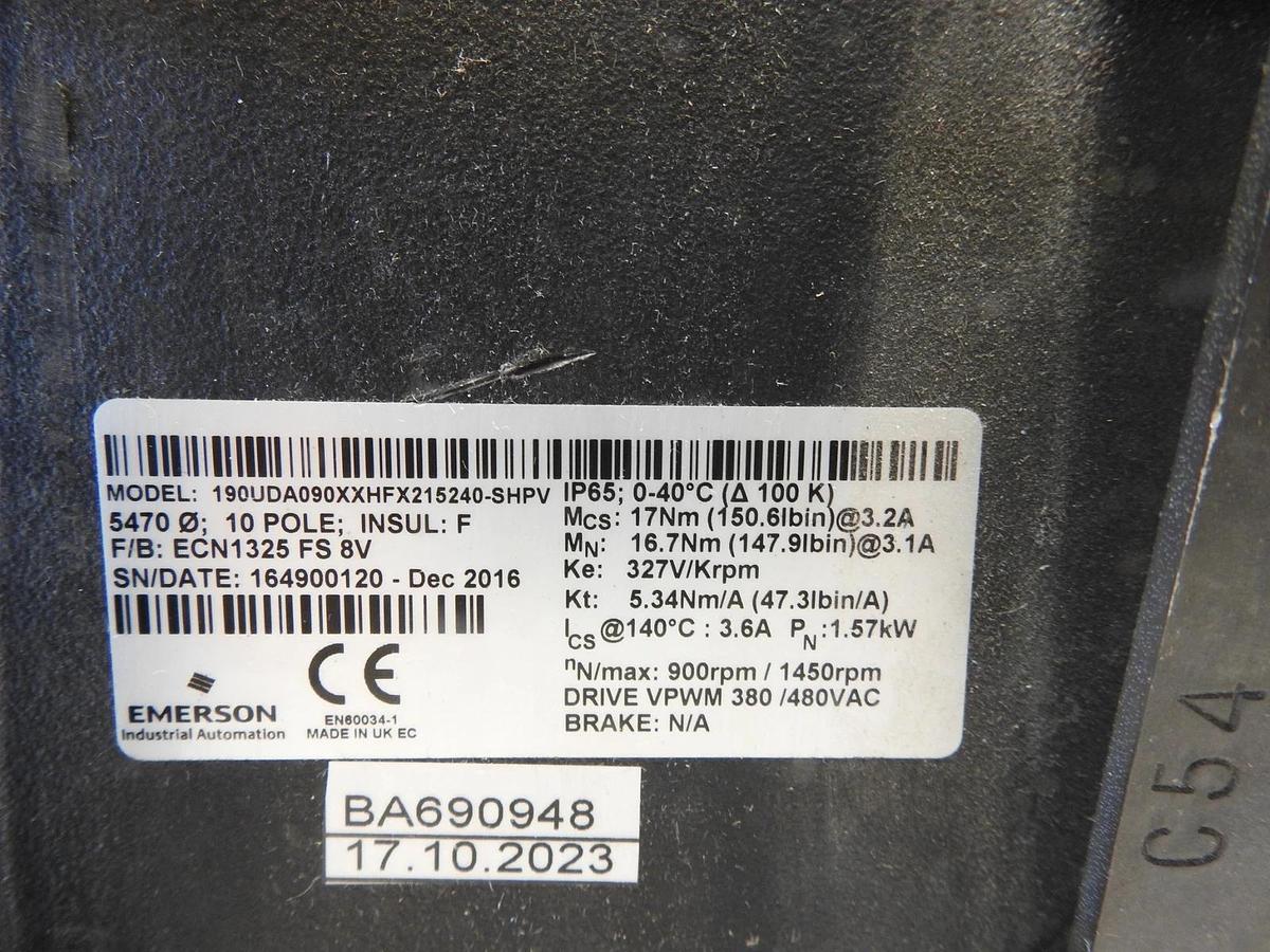 New Emerson Control Techniques 190UDA090XXHFX215240-SHPV Unimotor HD Servo Motor