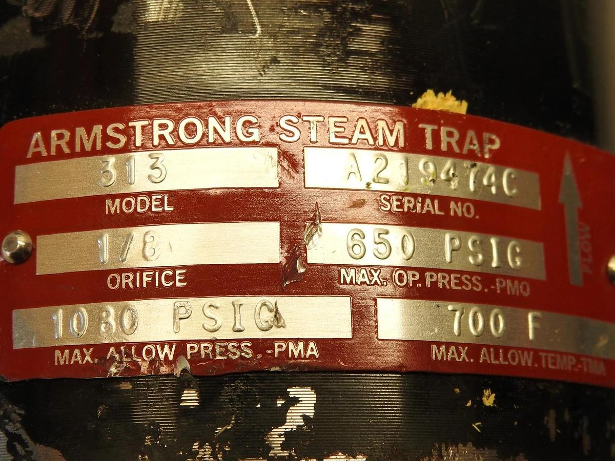 Armstrong 313 Steam Trap 650 PSIG PMO, 1080 PSIG PMA 1/8" Orifice D501125