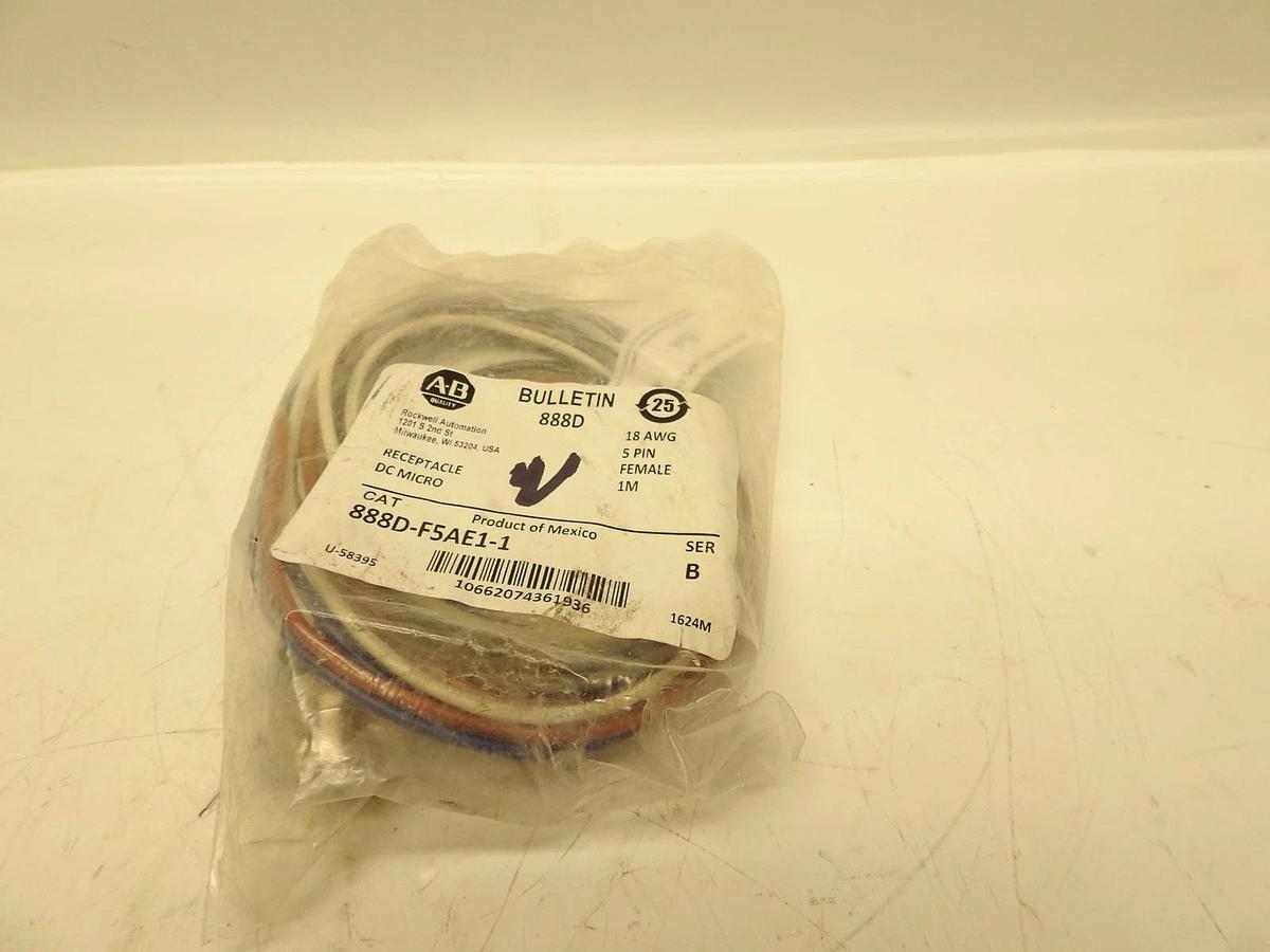 New Oem AB Allen Bradley 18AWG, 5 Pin Female Single Cable 888D-F5AE1-1