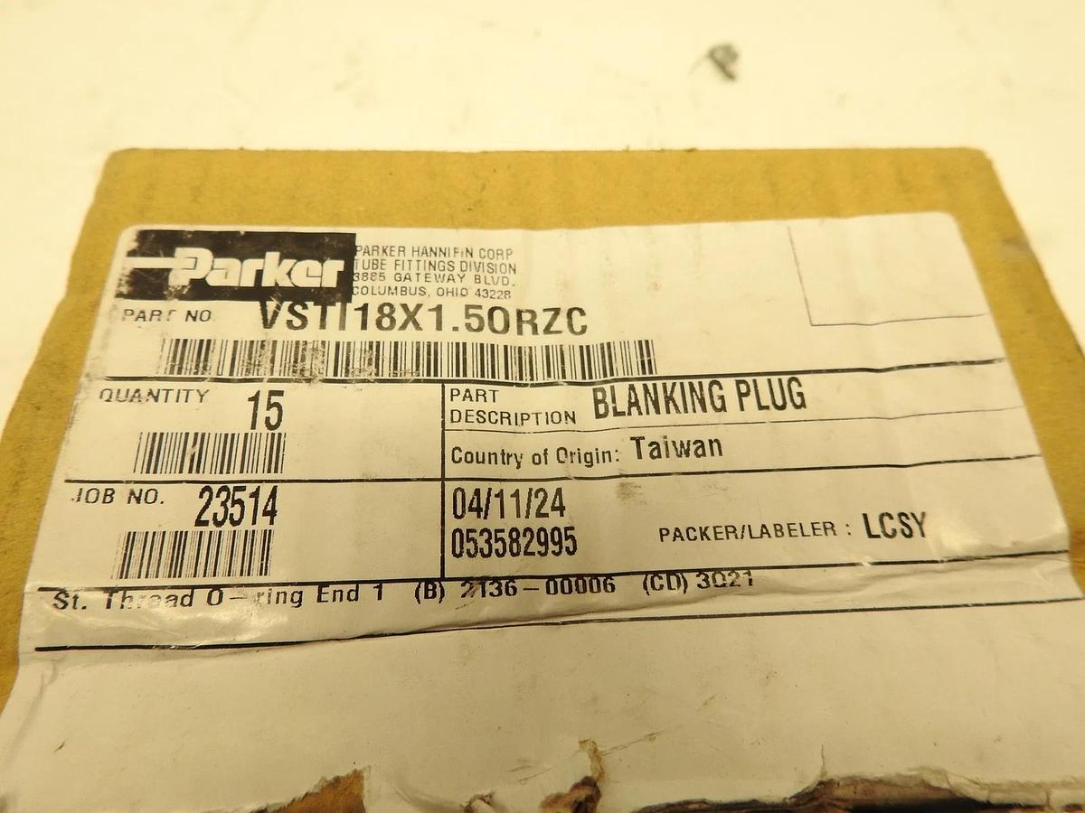 Lot Of 15 Oem Parker VSTI18X1.50RZC Steel Blanking Plug