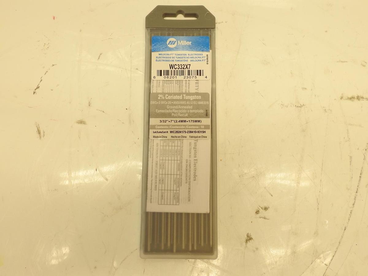 Miller Weldcraft WC332X7 2% Ceriated Tungsten Electrode 3/32" X 7" 10 pack