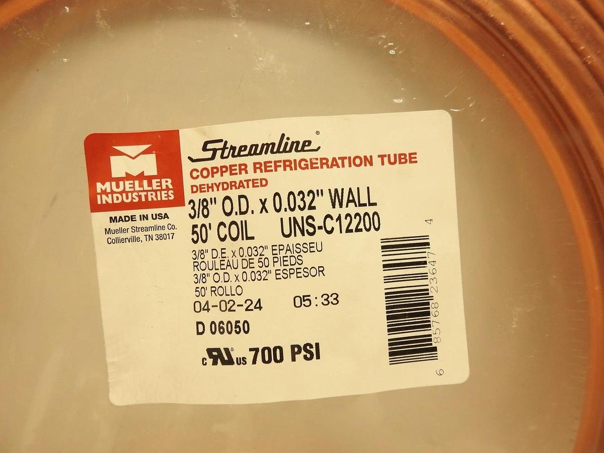 50ft Streamline UNS-C12200 Dehydrated Refrigeration Tube 5/16" O.D x 0.032" Wall
