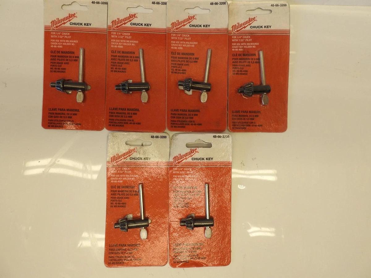 Lot Of 6 New Milwaukee 1/4" Drill Chuck Key No. 48-66-3200 USA