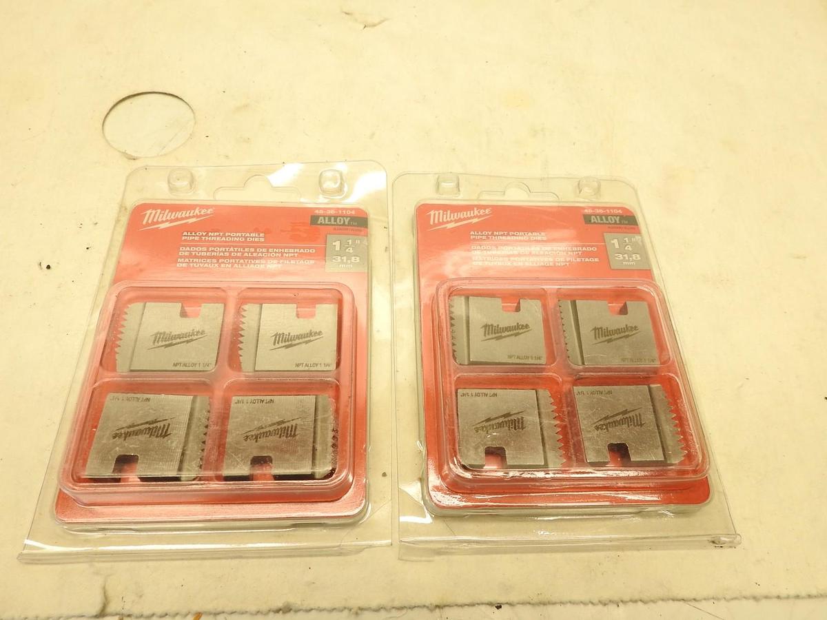 Lot Of 2 Milwaukee 48-36-1104 Alloy NPT Portable Pipe Threading Dies 1-1/4" 1.25