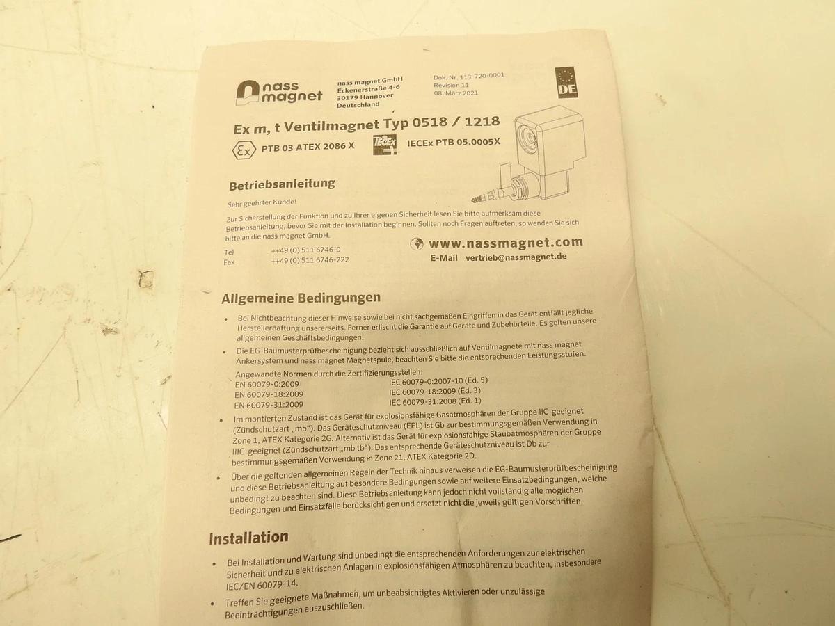 Nass Magnet Solenoid Valve Model 0518/1218