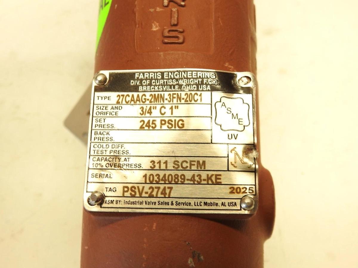 Farris 27CAAG Series 27CAAG-2MN-3FN-20C1 Relief Valve 3/4" C 1"  245 PSIG  PSV-2