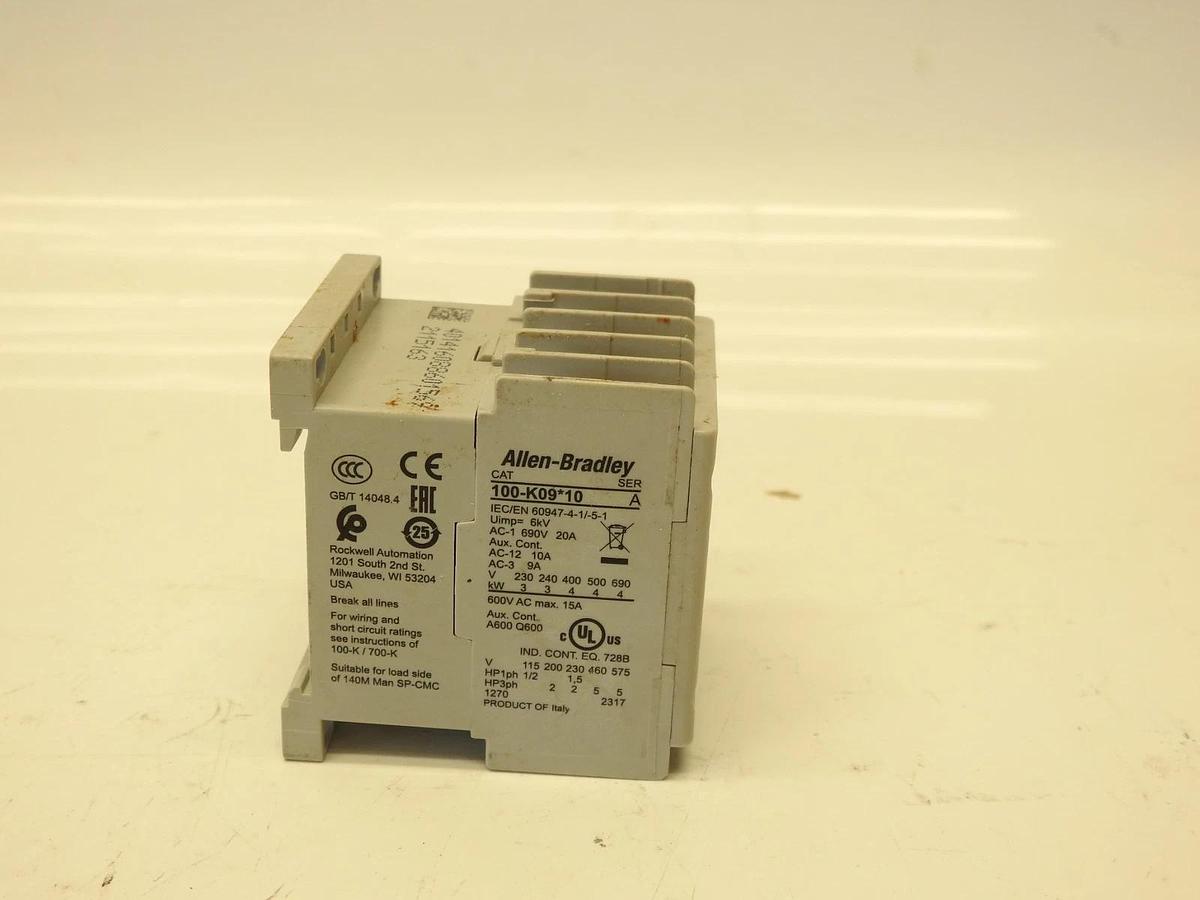 Allen Bradley 100-K09*10 Miniature Contactor 15A, 3-Pole + 1 NO, 24VDC Coil Mini