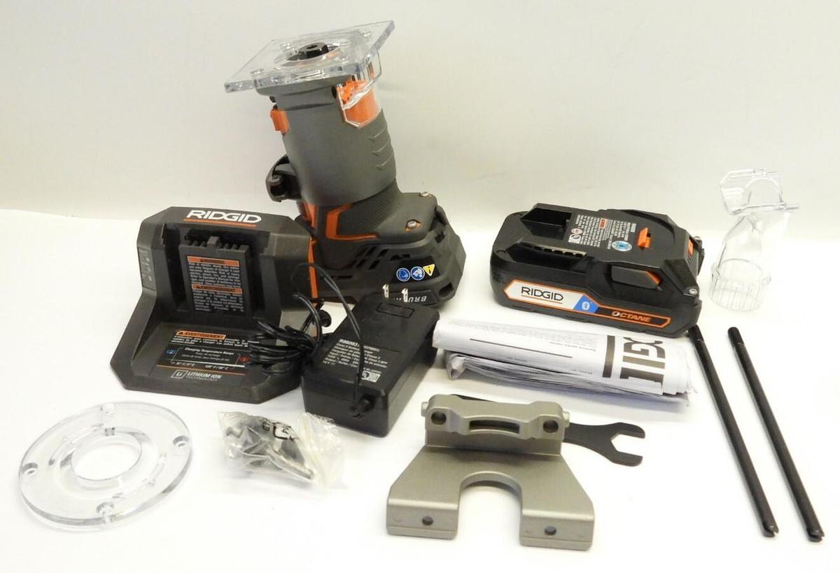 RIDGID Fixed Base Router 18-Volt Bluetooth Battery Charger Depth Adjustment