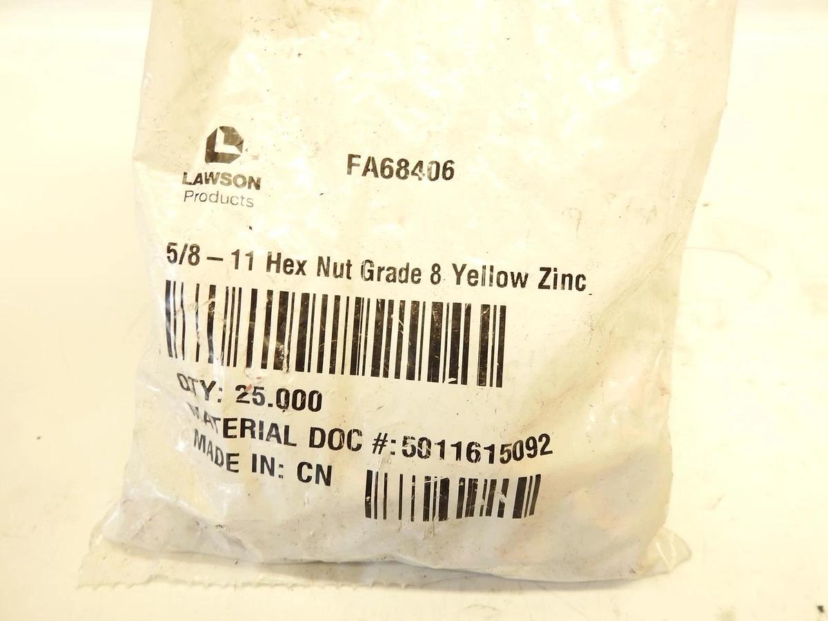 25 QTY Lawson FA68406 5/8-11 5/8'' Hex Cap Screw, Grade 8, Steel, Yellow Zinc,
