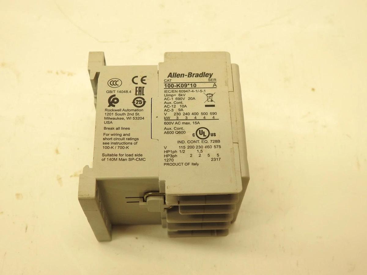 Allen Bradley 100-K09*10 Miniature Contactor 15A, 3-Pole + 1 NO, 24VDC Coil Mini