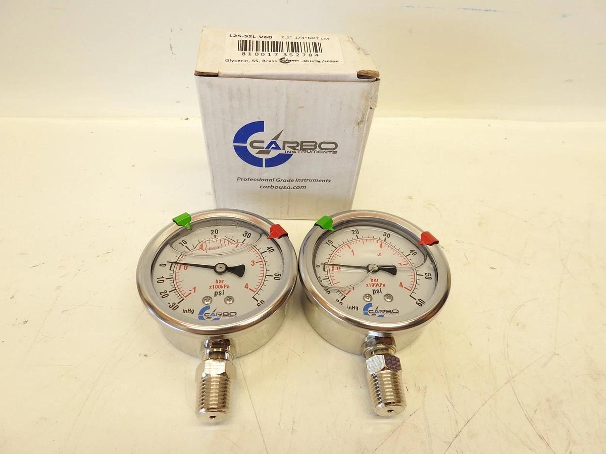 Lot Of 2 CARBO INSTRUMENTS L25-SSL-V60 2.5" 1/4" NTP LM