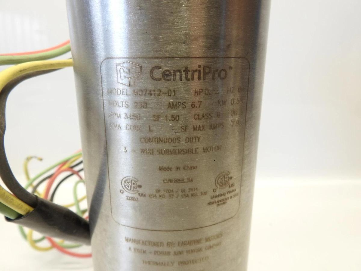 Goulds Centripro M07412-01 , 3/4 HP 3-Wire 4" Submersible Pump Motor