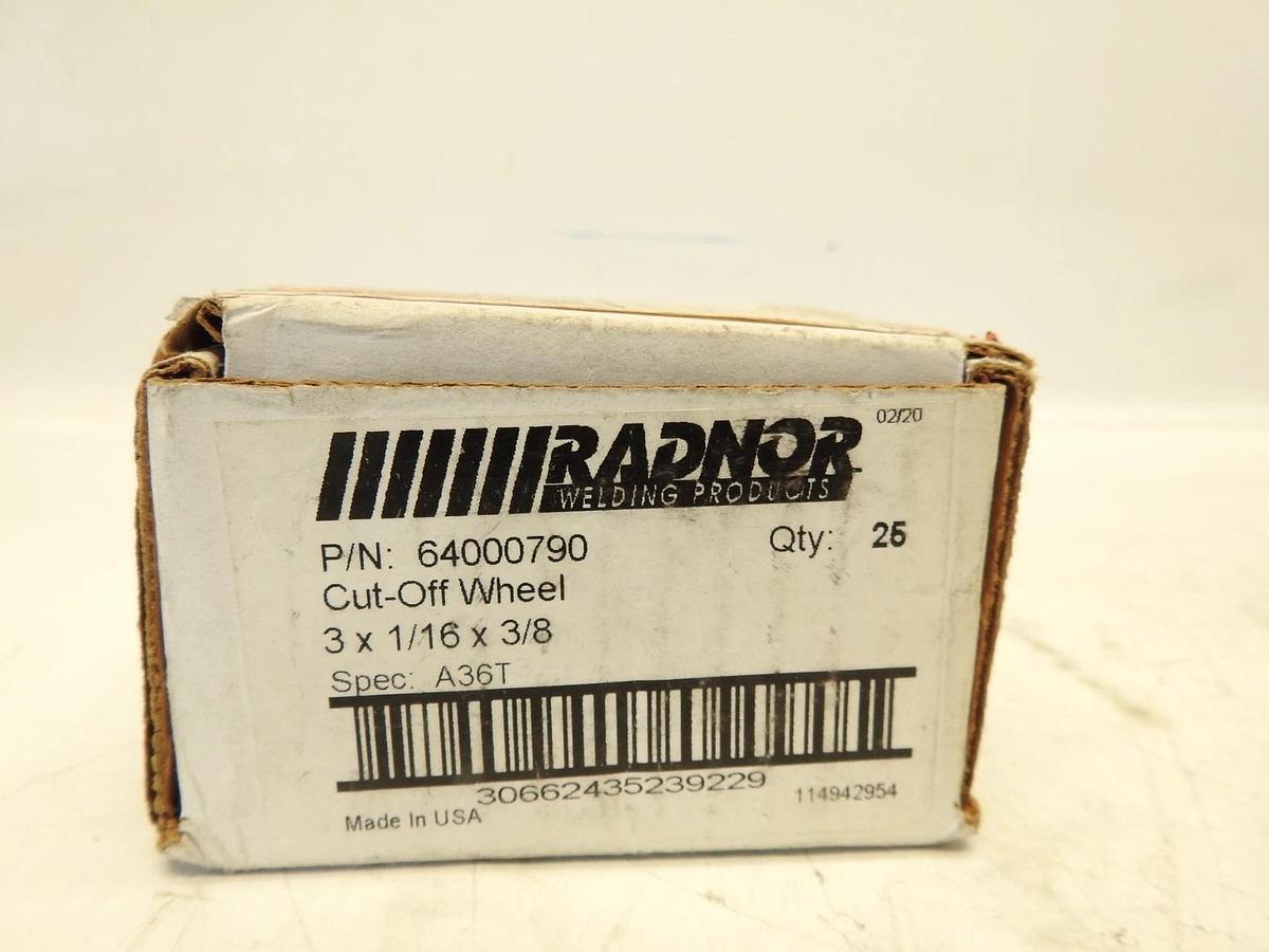 25PK Radnor 64000790 3'' X 1/16'' X 3/8'' A36T Aluminum Oxide Reinforced Type 1