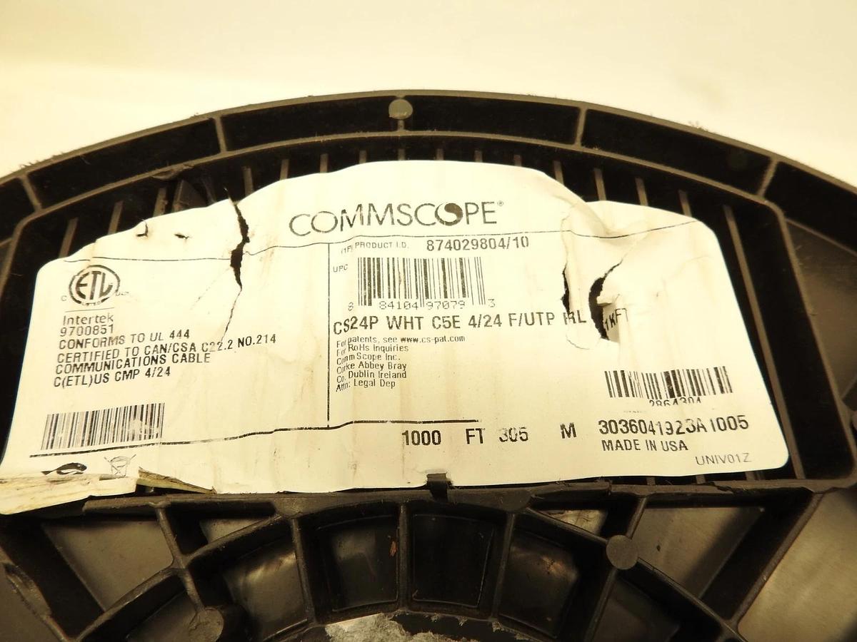 CommScope 874029804/10 CAT 5E Cable, 1000' Spool, 24/4PR, SOL, White*