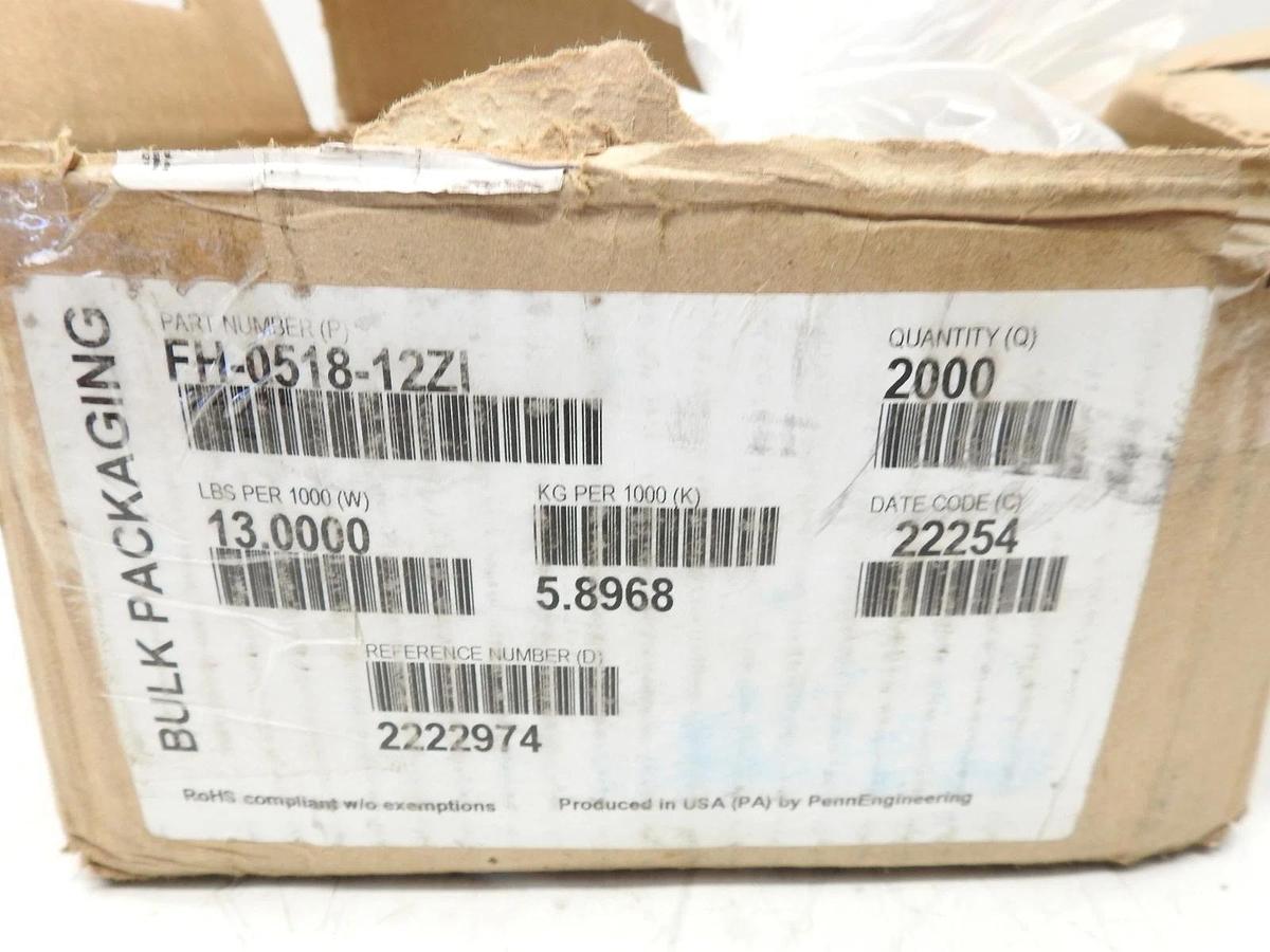 Lot Of 2,000 PEM PENN ENGINEERING P-FH-0518-12ZI SELF CLINCHING STUDS 5/16-18 TH