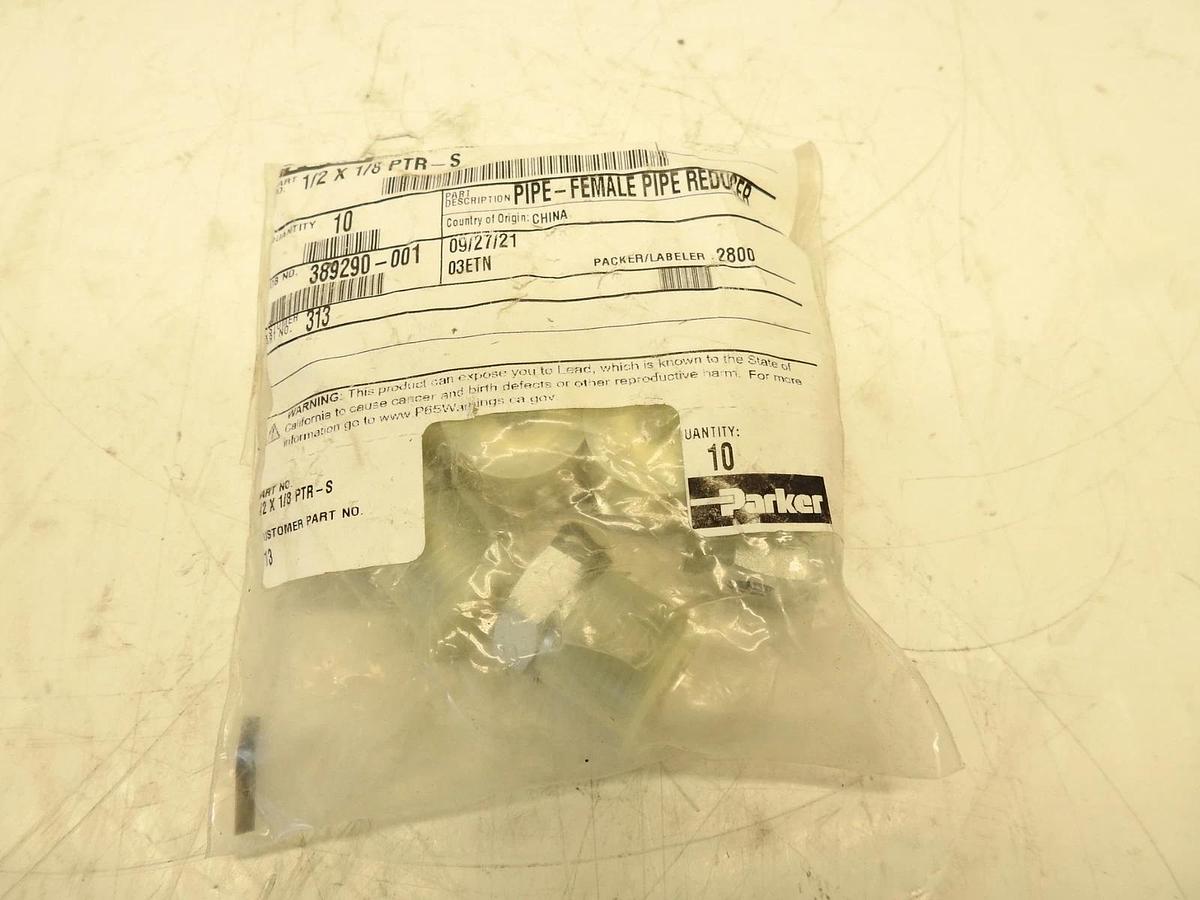 Bag of 10-Parker 1/2 X 1/8 PTR-S Pipe Female Fitting Hex Bushing Thread Reducer